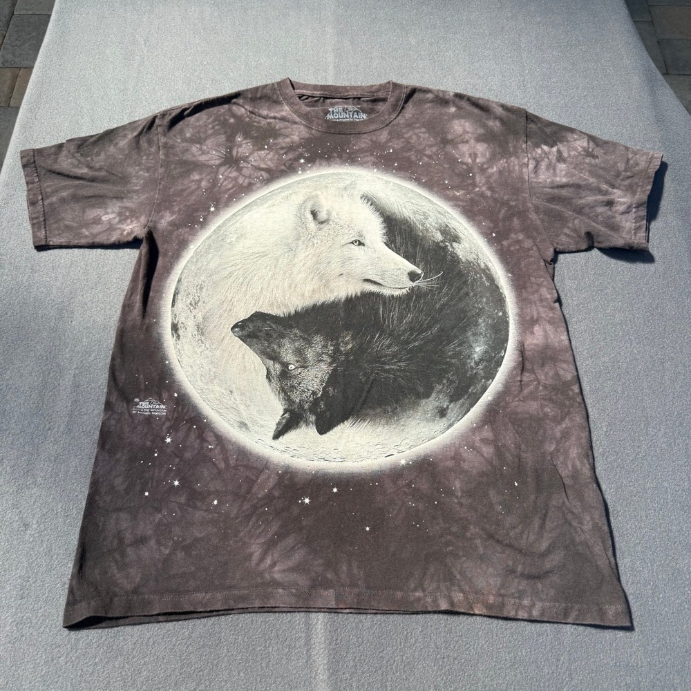 The Mountain Yin Yang Wolf Moon Tie Dye T-Shirt Brown Michael McGloin Mens Large